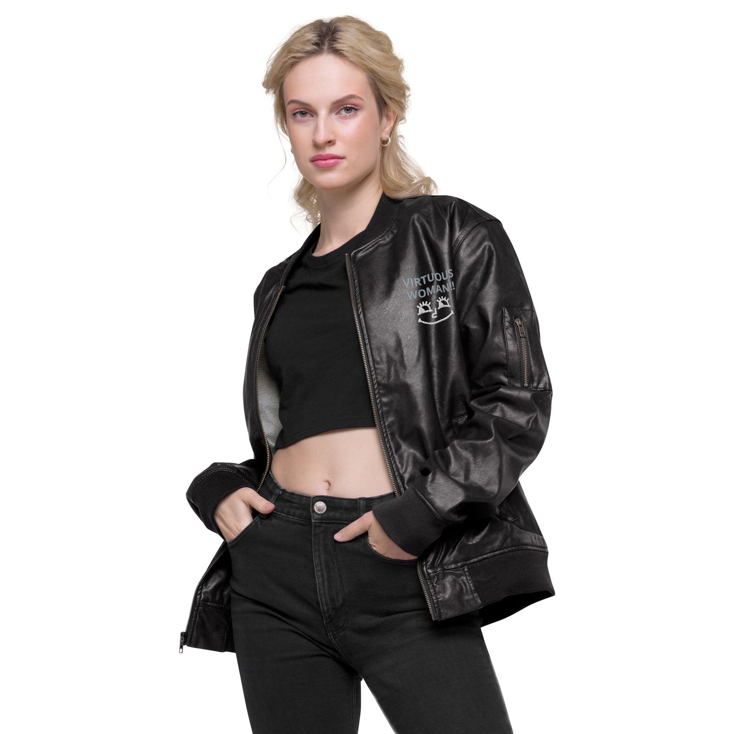 Virtuous Woman Leather Bomber Jacket