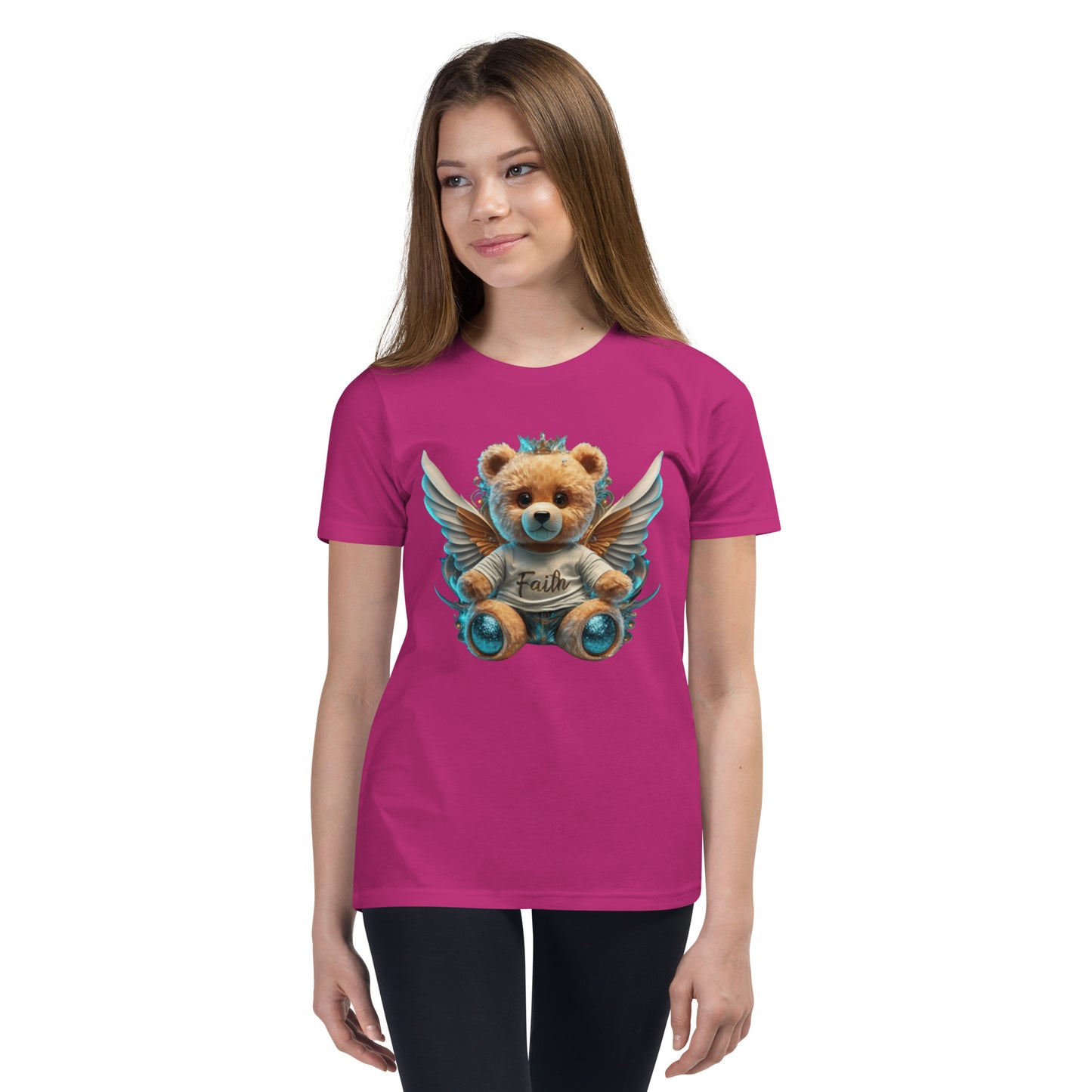 Angelic Teddy Bear Youth Short Sleeve T-Shirt