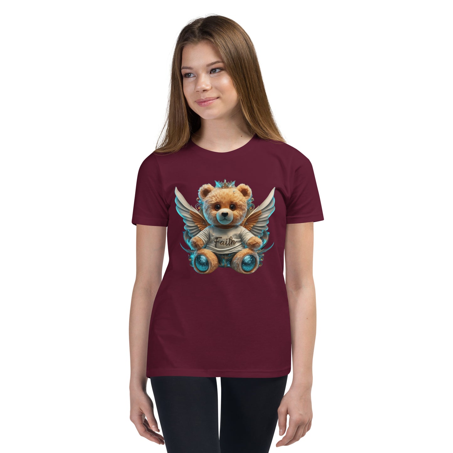 Angelic Teddy Bear Youth Short Sleeve T-Shirt